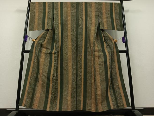 平和屋着物▽伝統工芸士 七代目 吉澤与市 紬 単衣 絞り 更紗花間道 正絹 逸品 AAAY7270jh