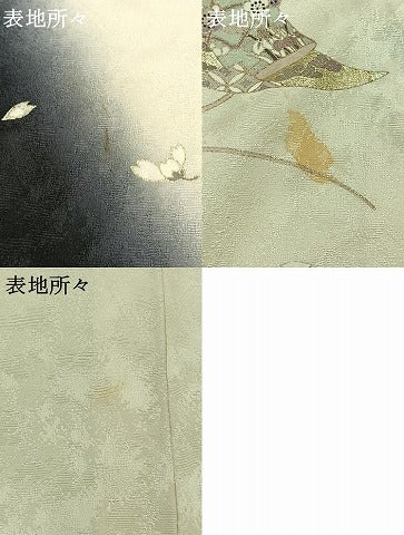 平和屋着物▽訪問着 単衣 駒刺繍 枝花文 暈し染め 金糸 金彩 正絹 逸品 AAAY7271jh