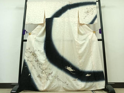 平和屋着物▽訪問着 単衣 駒刺繍 枝花文 暈し染め 金糸 金彩 正絹 逸品 AAAY7271jh