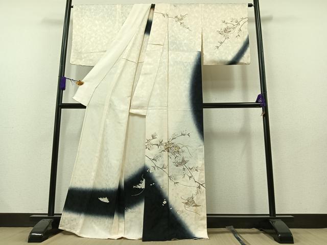 平和屋着物▽訪問着 単衣 駒刺繍 枝花文 暈し染め 金糸 金彩 正絹 逸品 AAAY7271jh