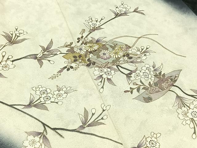 平和屋着物▽訪問着 単衣 駒刺繍 枝花文 暈し染め 金糸 金彩 正絹 逸品 AAAY7271jh