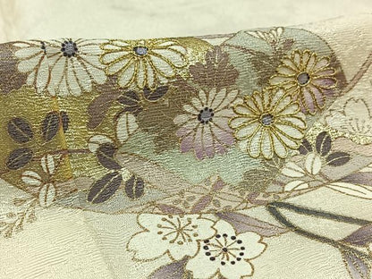 平和屋着物▽訪問着 単衣 駒刺繍 枝花文 暈し染め 金糸 金彩 正絹 逸品 AAAY7271jh
