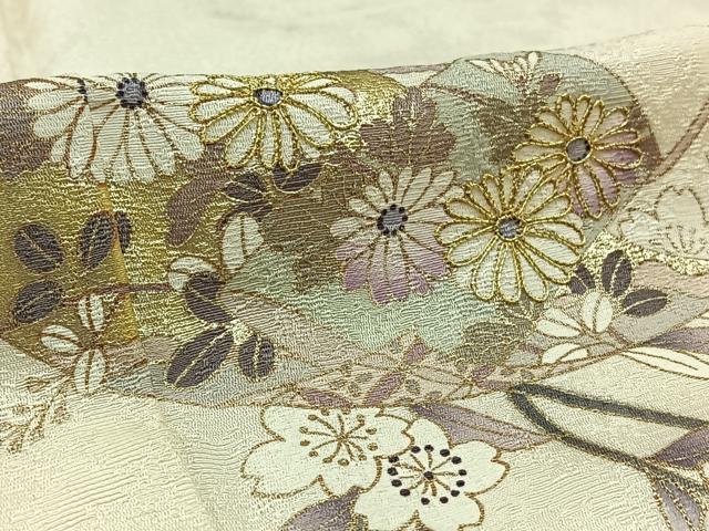 平和屋着物▽訪問着 単衣 駒刺繍 枝花文 暈し染め 金糸 金彩 正絹 逸品 AAAY7271jh