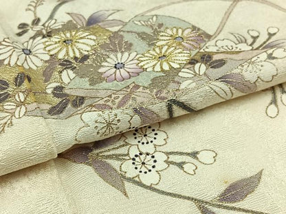 平和屋着物▽訪問着 単衣 駒刺繍 枝花文 暈し染め 金糸 金彩 正絹 逸品 AAAY7271jh
