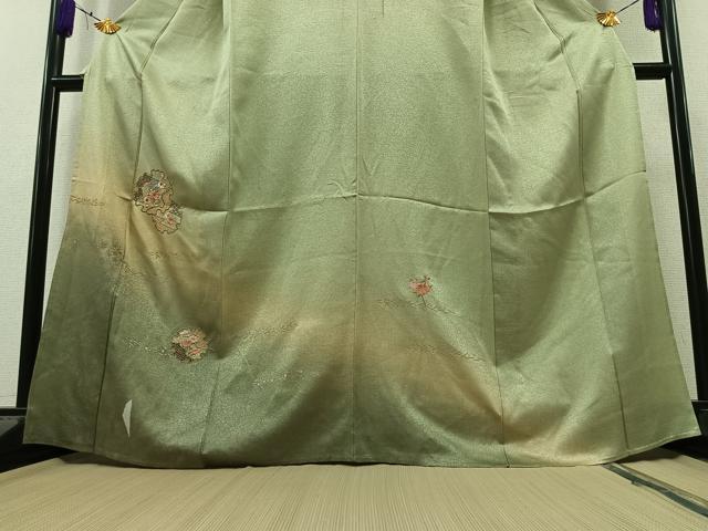 平和屋着物▽訪問着　単衣　中国三大刺繍　相良刺繍　総刺繍　雪輪花文　暈し染め　金銀糸　金銀彩　正絹　逸品　AAAY7272jh