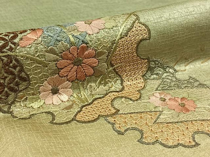 平和屋着物▽訪問着　単衣　中国三大刺繍　相良刺繍　総刺繍　雪輪花文　暈し染め　金銀糸　金銀彩　正絹　逸品　AAAY7272jh