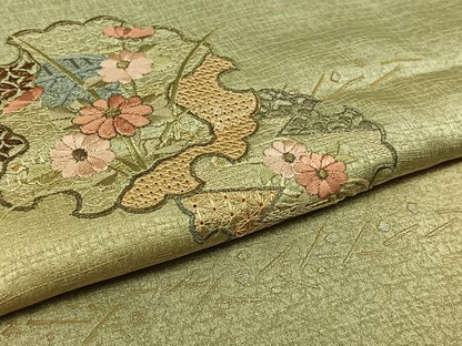 平和屋着物▽訪問着　単衣　中国三大刺繍　相良刺繍　総刺繍　雪輪花文　暈し染め　金銀糸　金銀彩　正絹　逸品　AAAY7272jh