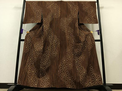平和屋着物▽上質な紬 単衣 麻の葉文 正絹 逸品 AAAY7275jh