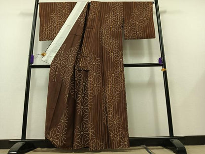 平和屋着物▽上質な紬 単衣 麻の葉文 正絹 逸品 AAAY7275jh