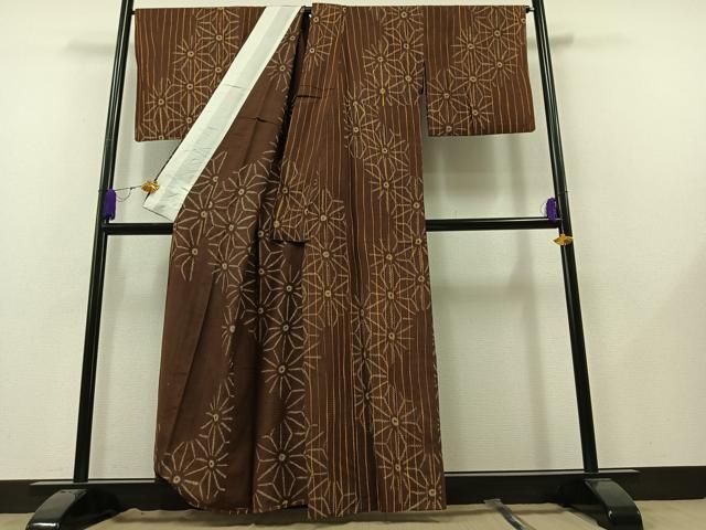 平和屋着物▽上質な紬 単衣 麻の葉文 正絹 逸品 AAAY7275jh