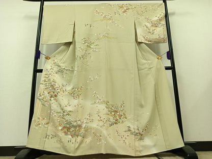 平和屋着物▽訪問着 単衣 刺繍 風景花文 暈し染め 金糸 正絹 逸品 AABB6652jh