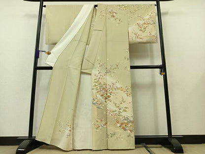 平和屋着物▽訪問着 単衣 刺繍 風景花文 暈し染め 金糸 正絹 逸品 AABB6652jh