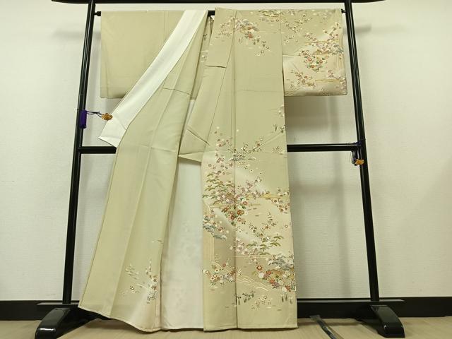 平和屋着物▽訪問着 単衣 刺繍 風景花文 暈し染め 金糸 正絹 逸品 AABB6652jh