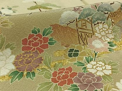 平和屋着物▽訪問着 単衣 刺繍 風景花文 暈し染め 金糸 正絹 逸品 AABB6652jh