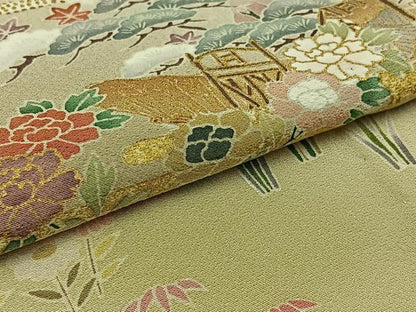 平和屋着物▽訪問着 単衣 刺繍 風景花文 暈し染め 金糸 正絹 逸品 AABB6652jh