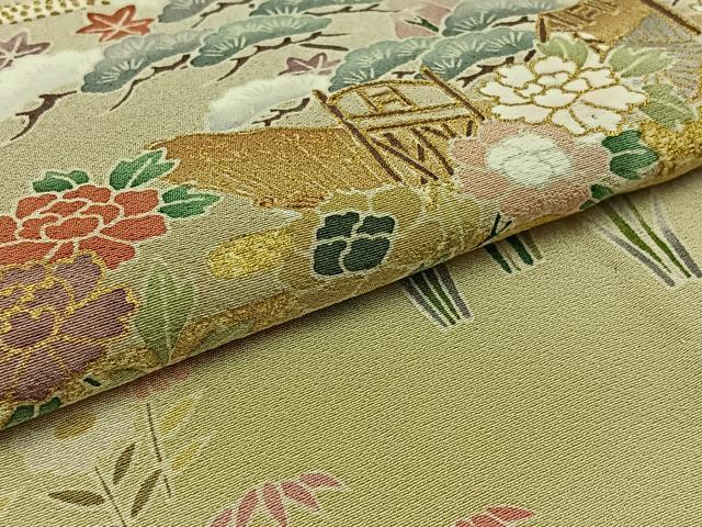平和屋着物▽訪問着 単衣 刺繍 風景花文 暈し染め 金糸 正絹 逸品 AABB6652jh