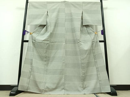 平和屋着物▽本塩沢 単衣 110亀甲 横段文 正絹 逸品 AAAY7279jh