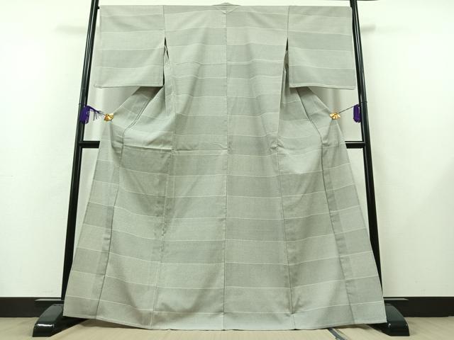 平和屋着物▽本塩沢 単衣 110亀甲 横段文 正絹 逸品 AAAY7279jh