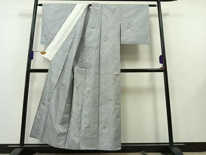 平和屋着物▽本場大島紬 白大島 単衣 9マルキ 草花文 正絹 逸品 AAAY7280jh