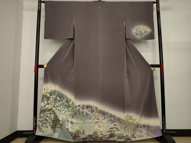 平和屋着物●訪問着 遠山樹林風景文 正絹 逸品 AAAY7351ck