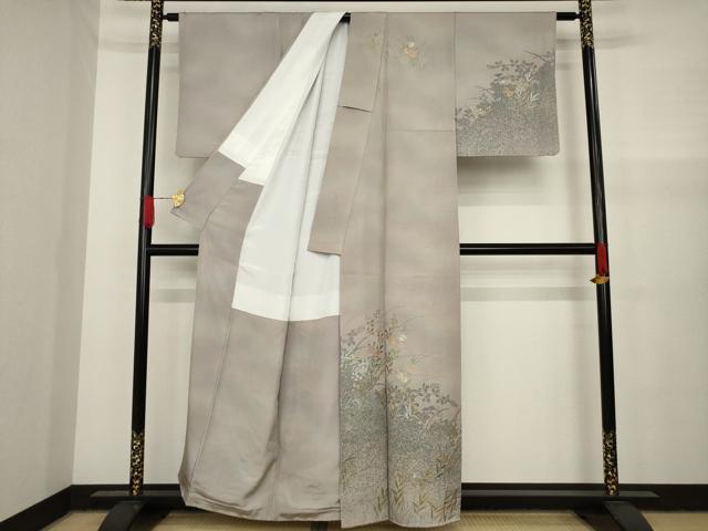 平和屋着物●訪問着 草花文 暈し染め 金銀彩 正絹 逸品 AAAY7372ck