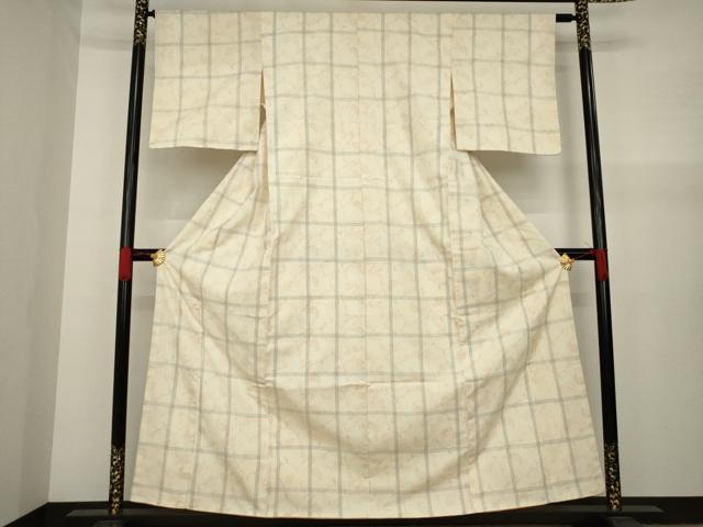 平和屋着物●上質な紬 格子 花唐草文 正絹 逸品 AAAY7379ck