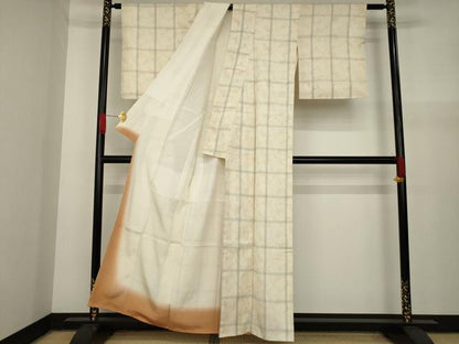 平和屋着物●上質な紬 格子 花唐草文 正絹 逸品 AAAY7379ck