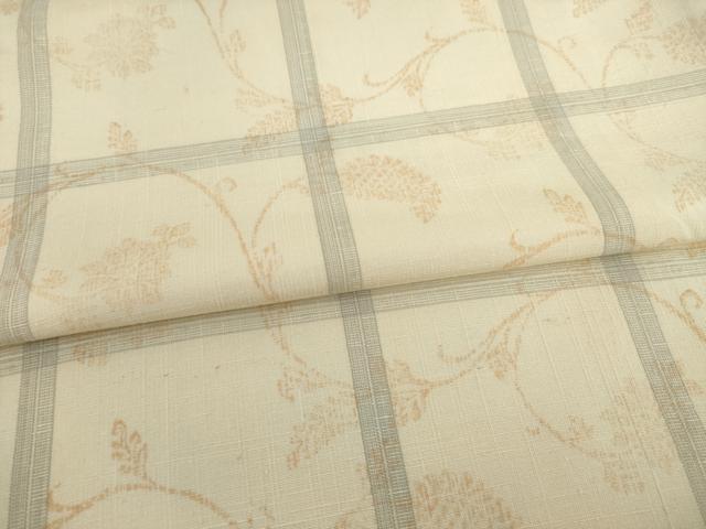 平和屋着物●上質な紬 格子 花唐草文 正絹 逸品 AAAY7379ck