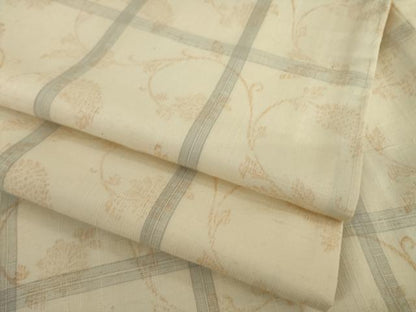 平和屋着物●上質な紬 格子 花唐草文 正絹 逸品 AAAY7379ck