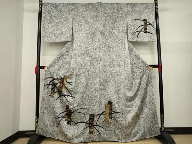 平和屋着物●訪問着 短冊芝花文 黒地 正絹 逸品 AAAY7400ck