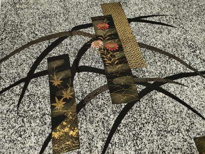 平和屋着物●訪問着 短冊芝花文 黒地 正絹 逸品 AAAY7400ck