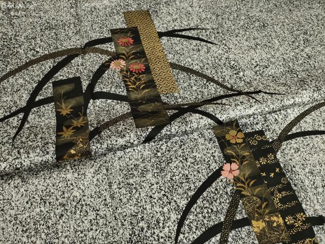 平和屋着物●訪問着 短冊芝花文 黒地 正絹 逸品 AAAY7400ck