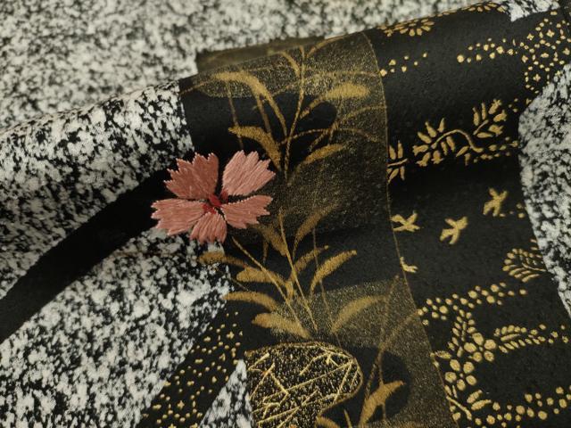 平和屋着物●訪問着 短冊芝花文 黒地 正絹 逸品 AAAY7400ck