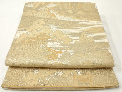 平和屋着物◎六通柄袋帯　風景文　金糸　正絹　逸品　AAAY7404sg