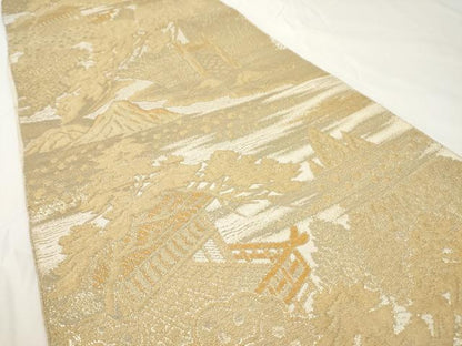 平和屋着物◎六通柄袋帯　風景文　金糸　正絹　逸品　AAAY7404sg