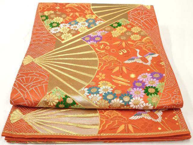 平和屋着物◎六通柄袋帯　唐織　扇面に花　金銀糸　正絹　逸品　AAAY7405sg