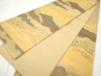 平和屋着物◎六通柄袋帯　遠山樹林文　金糸　正絹　逸品　AAAY7409sg