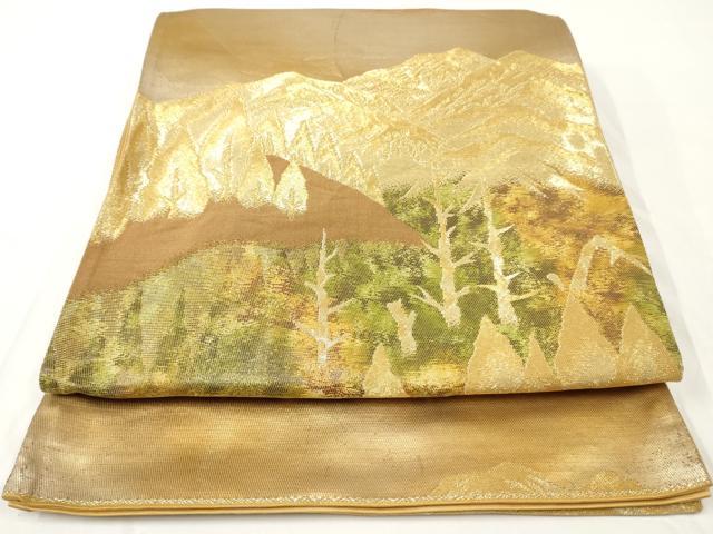 平和屋着物◎六通柄袋帯　遠山樹林文　金糸　正絹　逸品　AAAY7410sg