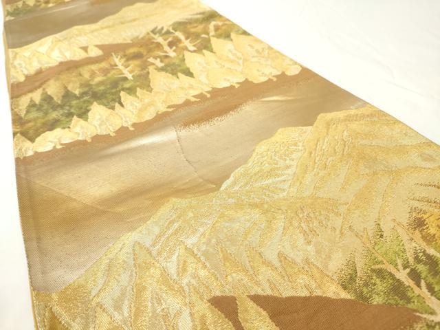 平和屋着物◎六通柄袋帯　遠山樹林文　金糸　正絹　逸品　AAAY7410sg