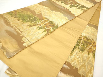 平和屋着物◎六通柄袋帯　遠山樹林文　金糸　正絹　逸品　AAAY7410sg