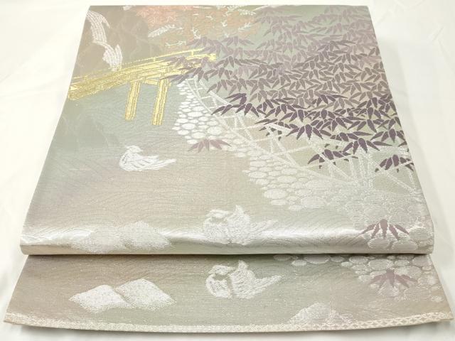 平和屋着物◎六通柄袋帯　渡橋風景文　金銀糸　正絹　逸品　AAAY7414sg