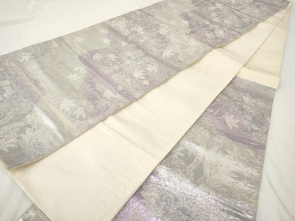 平和屋着物◎六通柄袋帯　枝楓文　銀糸　引箔　正絹　逸品　AAAY7415sg