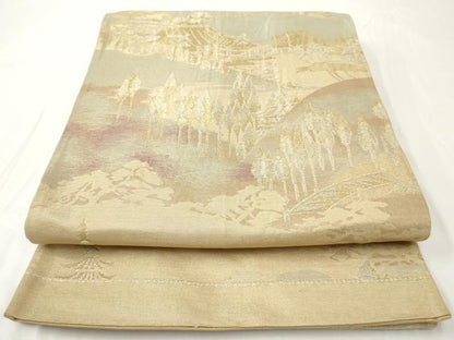 平和屋着物◎六通柄袋帯　風景文　金糸　正絹　逸品　AAAY7416sg