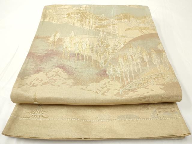 平和屋着物◎六通柄袋帯　風景文　金糸　正絹　逸品　AAAY7416sg