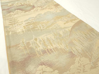 平和屋着物◎六通柄袋帯　風景文　金糸　正絹　逸品　AAAY7416sg