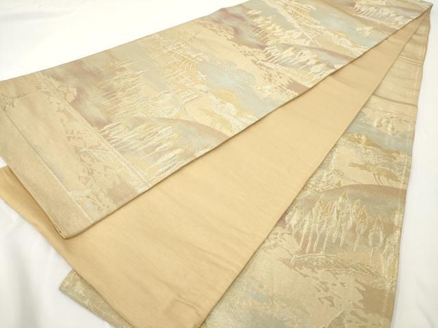 平和屋着物◎六通柄袋帯　風景文　金糸　正絹　逸品　AAAY7416sg