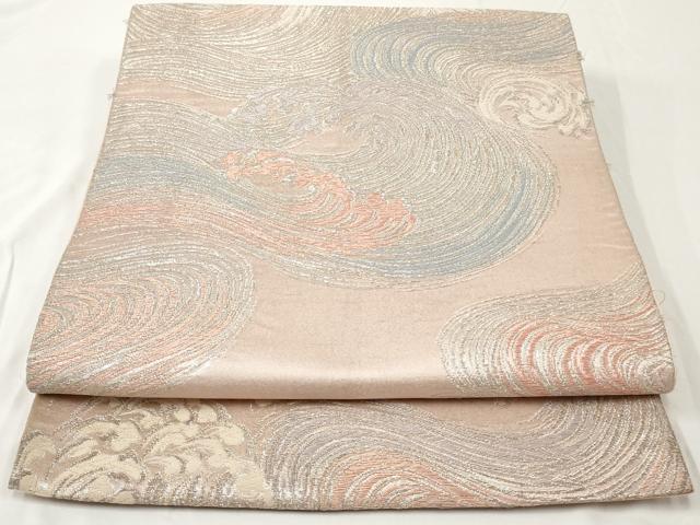 平和屋着物◎六通柄袋帯　立波文　銀糸　正絹　逸品　AAAY7420sg