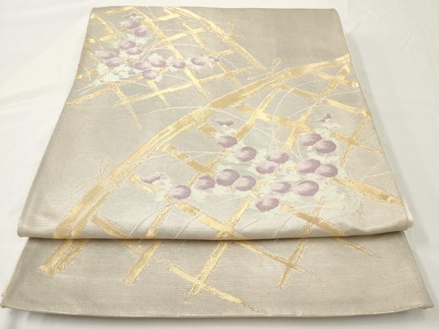 平和屋着物◎太鼓柄袋帯　唐織　草花文　金糸　正絹　逸品　AAAY7426sg
