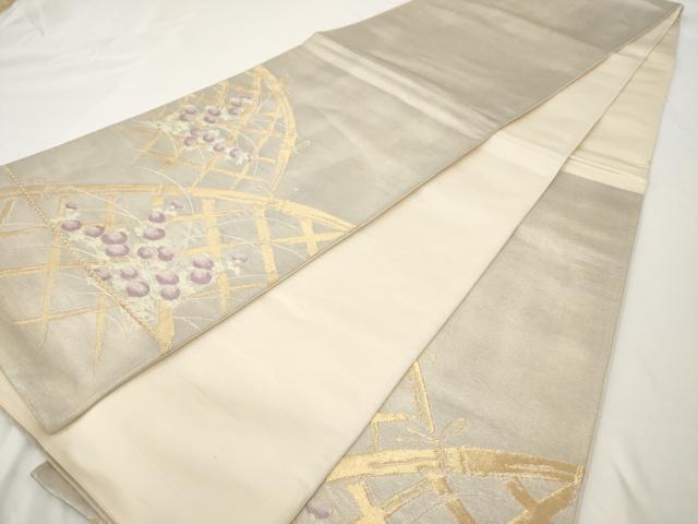 平和屋着物◎太鼓柄袋帯　唐織　草花文　金糸　正絹　逸品　AAAY7426sg
