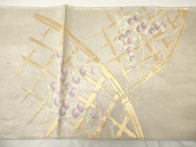 平和屋着物◎太鼓柄袋帯　唐織　草花文　金糸　正絹　逸品　AAAY7426sg